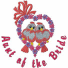 ladies_casual_longsleeve - Embroidered pair of sweet pink love birds perched on a floral heart with bow accent. Delightfully romantic wedding design. Text says... Aunt of the Bride in deep pink.: Sizes  Available colors: white