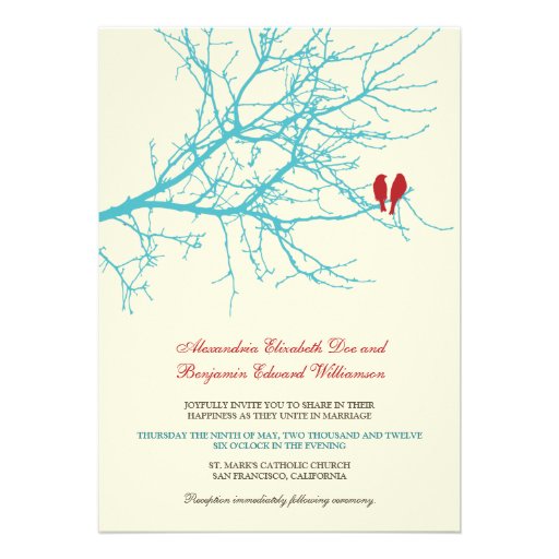 Love Birds Branch Wedding Invitation (aqua)