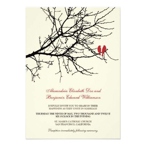 Love Birds Branch Wedding Invitation (black)