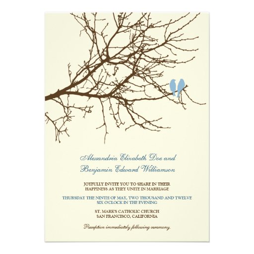 Love Birds Branch Wedding Invitation (brown/blue)