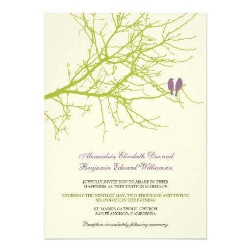Love Birds Branch Wedding Invitation (lime)