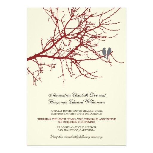 Love Birds Branch Wedding Invitation (maroon)
