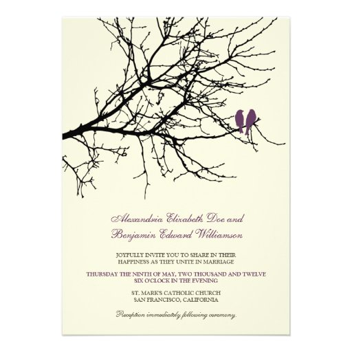 Love Birds Branch Wedding Invitation (plum)