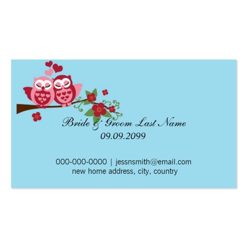 love birds bride and groom new home address business cards (front side)