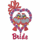 ladies_casual_longsleeve - Delightfully romantic embroidered wedding apparel. Embroidered pair of sweet pink love birds perched on a floral heart with bow accent.  Text says... Bride in deep pink.: Sizes  Available colors: white