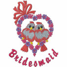 ladies_casual_longsleeve - Embroidered pair of sweet pink love birds perched on a floral heart with bow accent. Delightfully romantic wedding design. Text says... Bridesmaid in deep pink.: Sizes  Available colors: white
