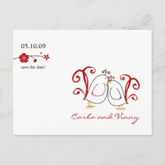 Love Birds & Cherry Blossoms Save the Date Card postcard