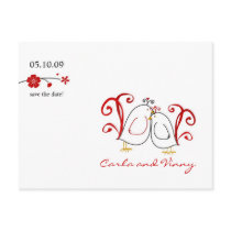 Love Birds & Cherry Blossoms Save the Date Card postcards by DioSelina Love Birds & Cherry Blossoms Save the Date Card postcards
