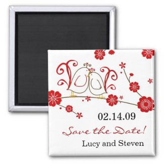 Love Birds & Cherry Blossoms Save the Date magnet