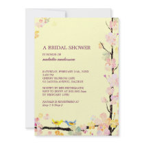 "Love Birds" Cream Floral Bridal Shower Invitation