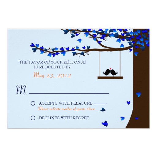 Love Birds Falling Hearts Blue RSVP Personalized Announcements