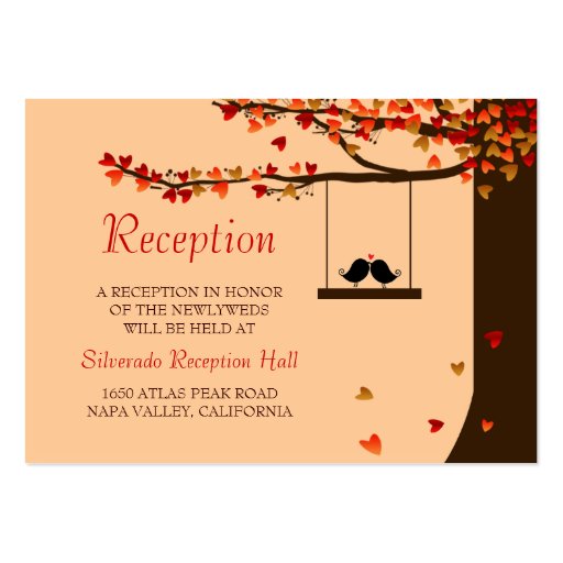 Love Birds Falling Hearts Mini Reception 100pk Business Card Template (front side)