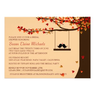 Love Birds Falling Hearts Oak Tree Bridal Shower Personalized Announcements