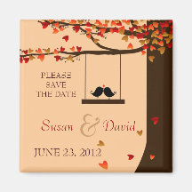 Love Birds Falling Hearts Oak Tree Favor Magnets