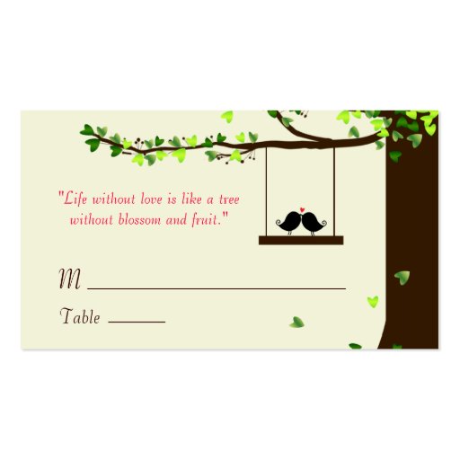 Love Birds Falling Hearts Oak Tree Name Cards Business Card Templates (front side)