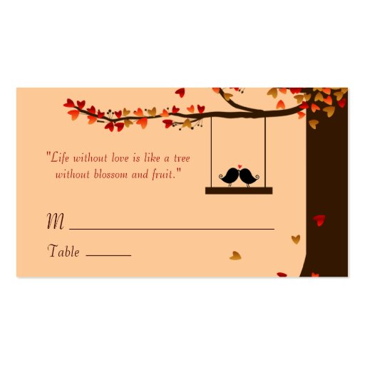 Love Birds Falling Hearts Oak Tree Name Cards Business Cards (front side)