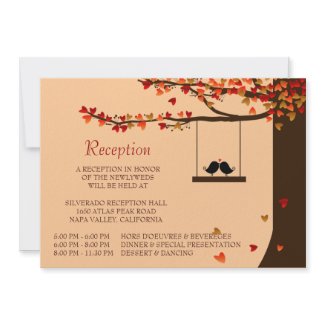 Love Birds Falling Hearts Oak Tree Reception Card invitation