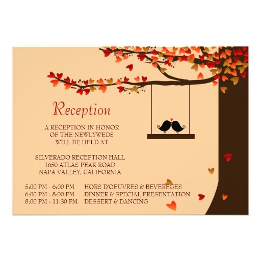 Love Birds Falling Hearts Oak Tree Reception Card Personalized Invites