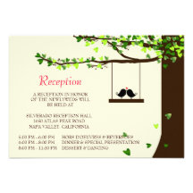 Love Birds Falling Hearts Oak Tree Reception Card Personalized Announcement