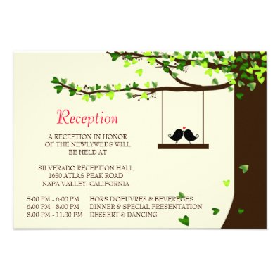 Love Birds Falling Hearts Oak Tree Reception Card Personalized Announcement