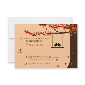Love Birds Falling Hearts Oak Tree RSVP invitation