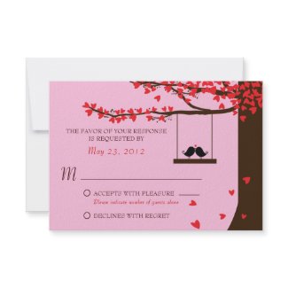Love Birds Falling Hearts Oak Tree RSVP invitation