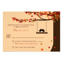Love Birds Falling Hearts Oak Tree RSVP Custom Invitation