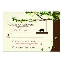 Love Birds Falling Hearts Oak Tree RSVP Personalized Announcement
