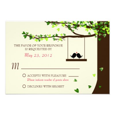 Love Birds Falling Hearts Oak Tree RSVP Personalized Announcement