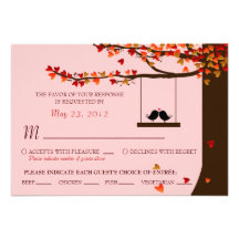Love Birds Falling Hearts Oak Tree RSVP (Meal) Invitation