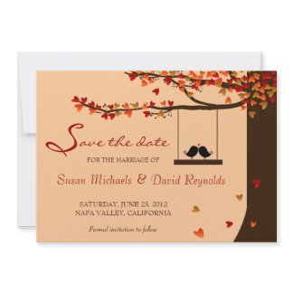 Love Birds Falling Hearts Oak Tree Save the Date invitation
