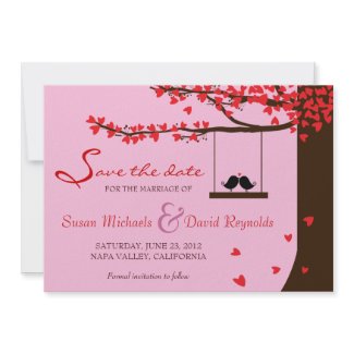 Love Birds Falling Hearts Oak Tree Save the Date invitation