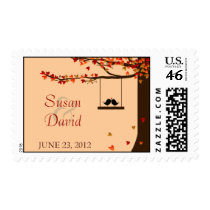 Love Birds Falling Hearts Oak Tree Stamp