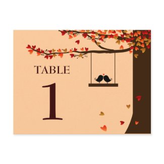 Love Birds Falling Hearts Oak Tree Table Number postcard