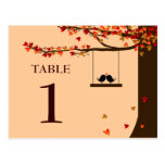Love Birds Falling Hearts Oak Tree Table Number Postcard