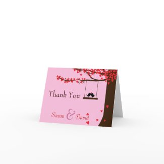 Love Birds Falling Hearts Oak Tree Thank You Note card