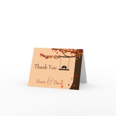 Love Birds Falling Hearts Oak Tree Thank You Note Greeting Cards