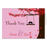 Love Birds Falling Hearts Oak Tree Thank You Note Card