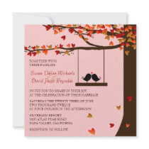 Love Birds Falling Hearts Oak Tree Wedding Invite
