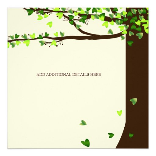 Love Birds Falling Hearts Oak Tree Wedding Invite