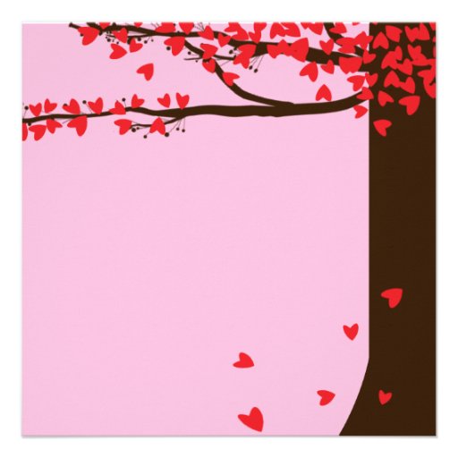 Love Birds Falling Hearts Oak Tree Wedding Invite