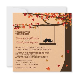 Love Birds Falling Hearts Oak Tree Wedding Invite invitation