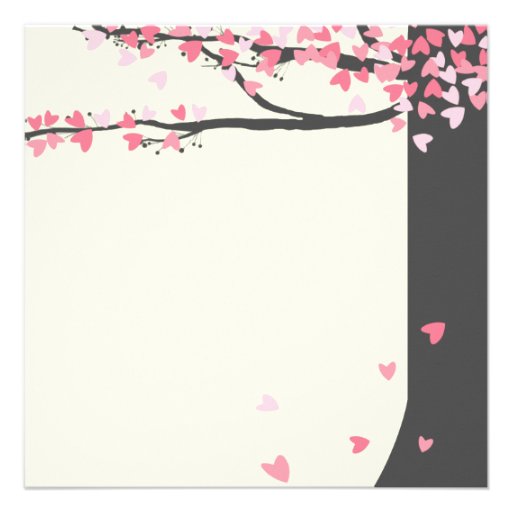 Love Birds Falling Hearts Pink Grey Oak Tree Personalized Announcements