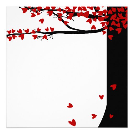 Love Birds Falling Hearts Red Black Oak Tree Invite