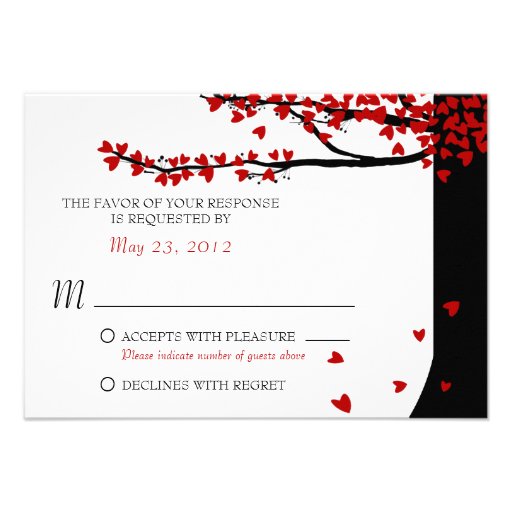 Love Birds Falling Hearts Red Black RSVP Personalized Announcement
