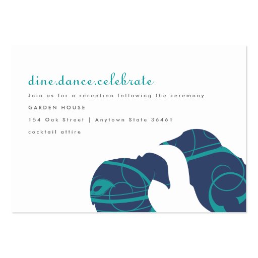 Love Birds & Feather - Teal and Navy Info Card Business Card Templates (front side)