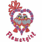 ladies_casual_longsleeve - Embroidered pair of sweet pink love birds perched on a floral heart with bow accent. Delightfully romantic wedding design. Text says... Flowergirl in deep pink.: Sizes  Available colors: white