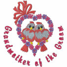 ladies_casual_longsleeve - Embroidered pair of sweet pink love birds perched on a floral heart with bow accent. Delightfully romantic wedding design. Text says... Grandmother of the Groom in deep pink.: Sizes  Available colors: white