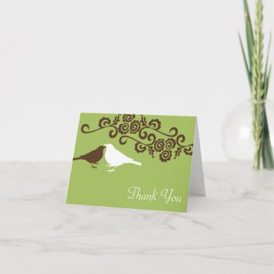 Love birds green custom photo wedding thank you card by FidesDesign