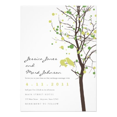Love Birds in Green Polka Dot in Brown Tree Personalized Announcement